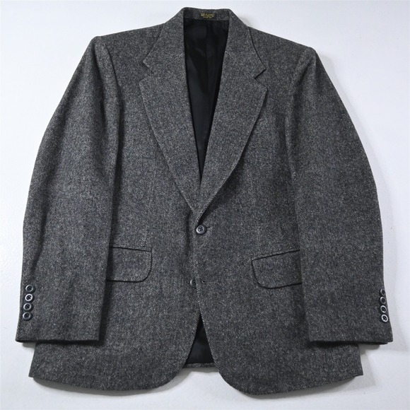 Vtg Mens 38R Gray Herringbone Flannel Tweed Mens Blazer Suit Jacket Sport Coat